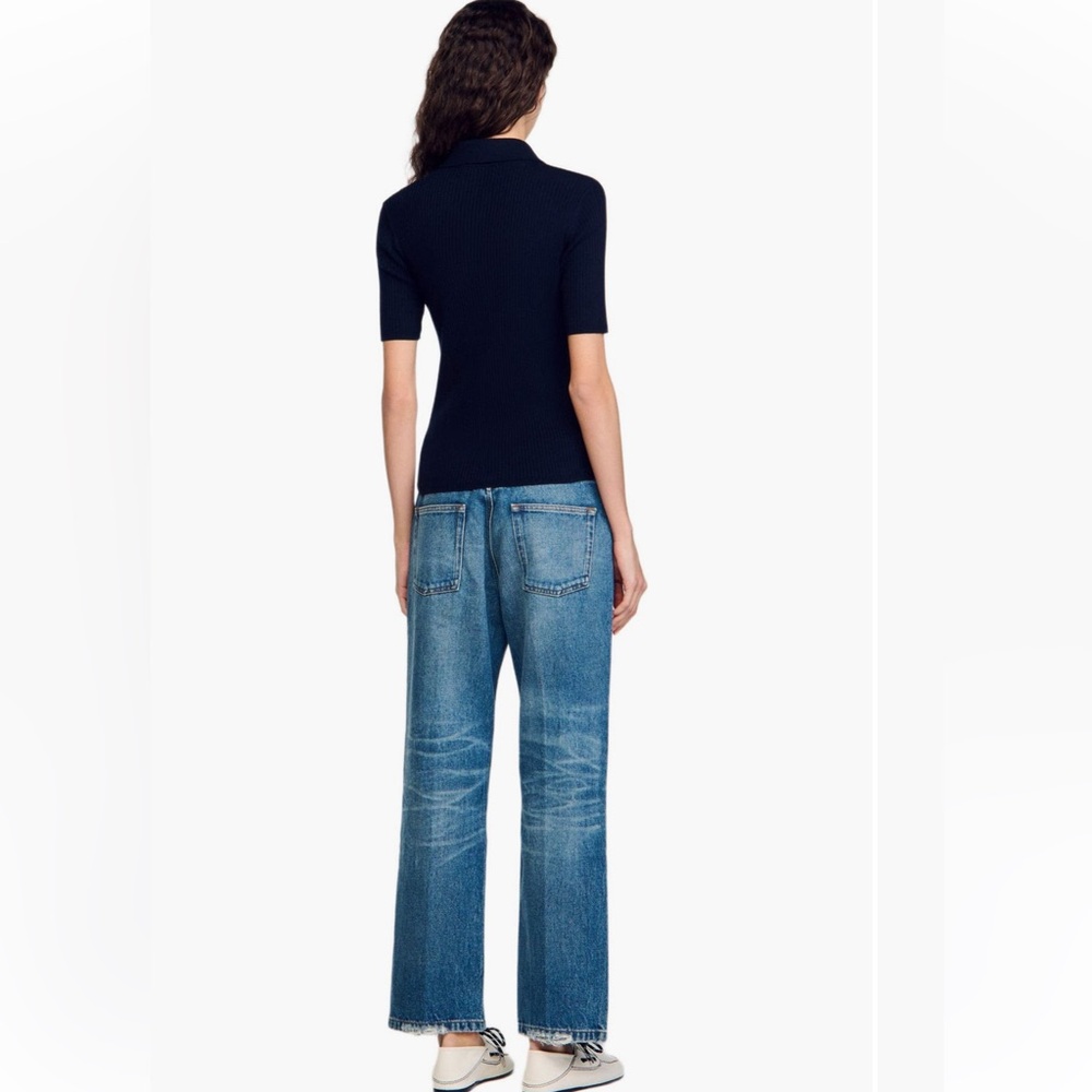 NWT Sandro Polo Neck Navy Ory Sweater with Gold Buttons Size 2 (Medium) - Picture 2 of 8